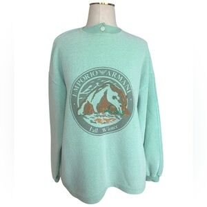 Vintage Emporio Armani Mint Terry Logo Sweatshirt Button Collar Unisex Size L